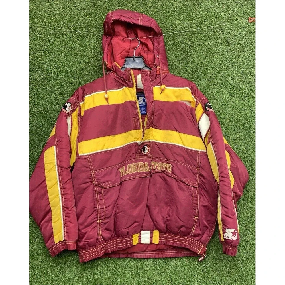 Vintage Florida State Seminoles Starter Puffer Jacket Mens Large 1/2 Zip Half